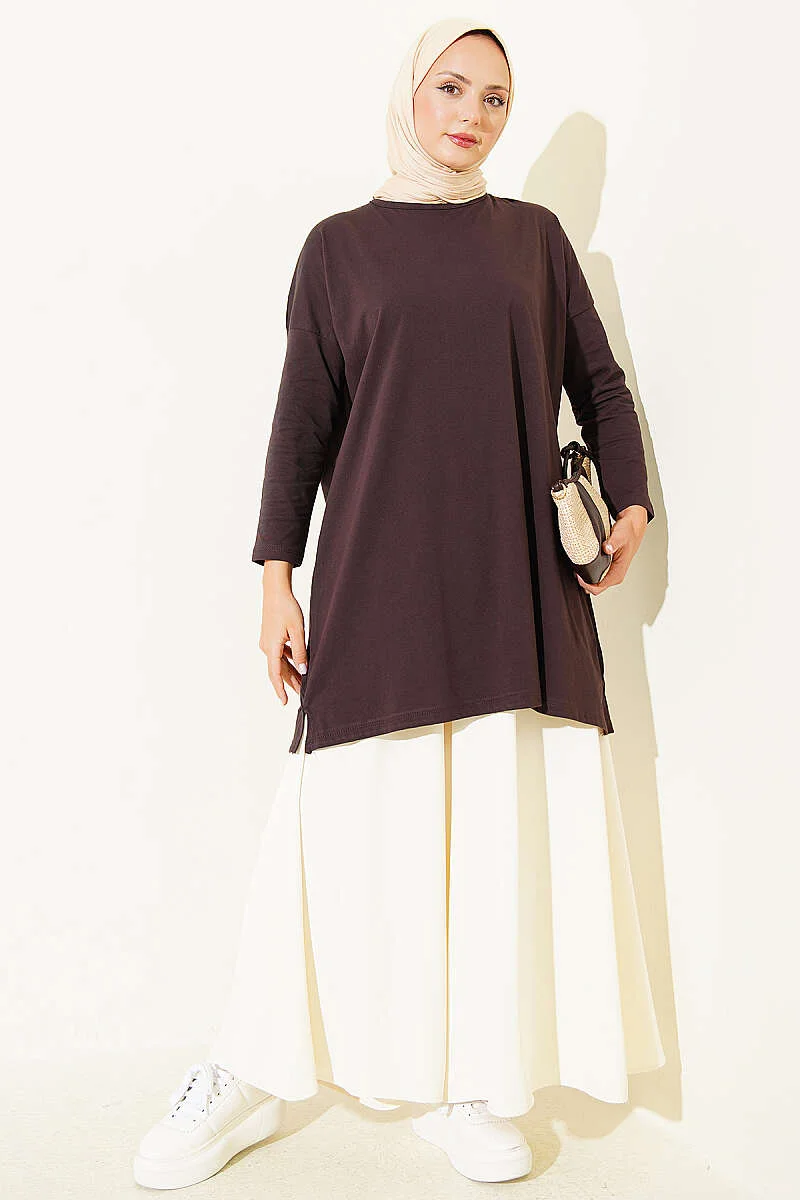 Side Slit Basic Tunic Dark Brown - Imagen 2