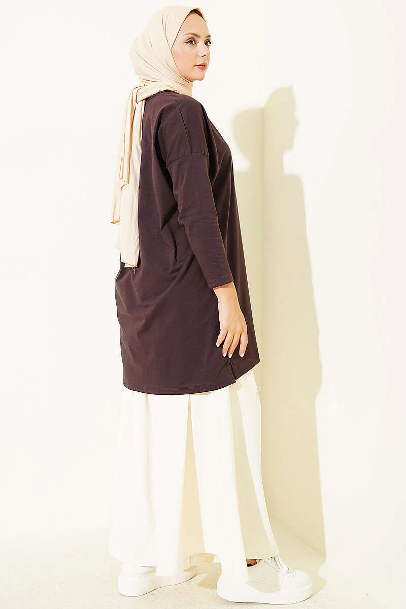 Side Slit Basic Tunic Dark Brown - Imagen 3