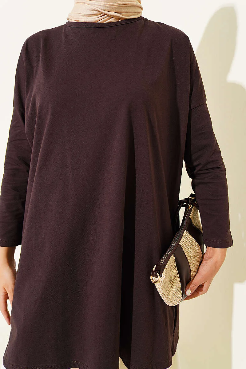 Side Slit Basic Tunic Dark Brown - Imagen 4