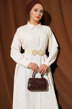 Alternative view of Button-Up Long Shirt with Side Slits Beige