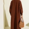 Button-Up Long Shirt with Side Slits Brown - Afbeelding 3