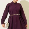 Button-Up Long Shirt with Side Slits Plum - Image 2