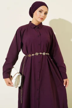 Alternative view of Button-Up Long Shirt with Side Slits Plum