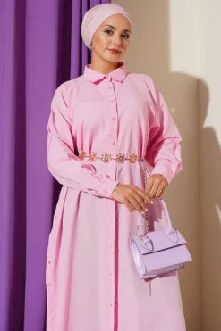 Alternative view of Button-Up Long Shirt with Side Slits Pink