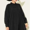Button-Up Long Shirt with Side Slits Black – Bild 2