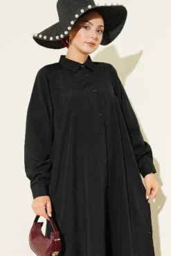 Alternative view of Button-Up Long Shirt with Side Slits Black
