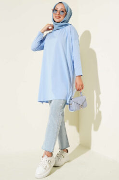 Alternative view of Side Slit Basic Tunic Baby Blue