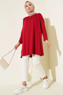 Alternative view of Side Slit Basic Tunic Burgundy