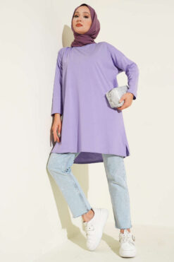 Alternative view of Side Slit Basic Tunic Lilac