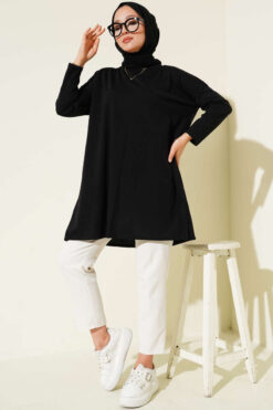 Alternative view of Side Slit Basic Tunic Black