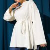 Side Slit Double Sleeve Tunic Ecru