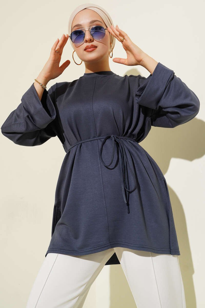 Side Slit Double Sleeve Tunic Smoke