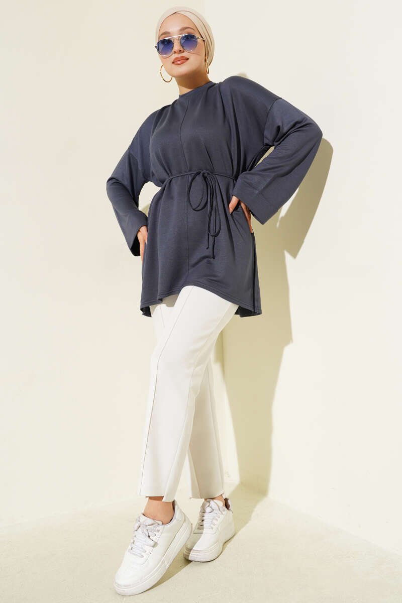 Side Slit Double Sleeve Tunic Smoke - الصورة 2