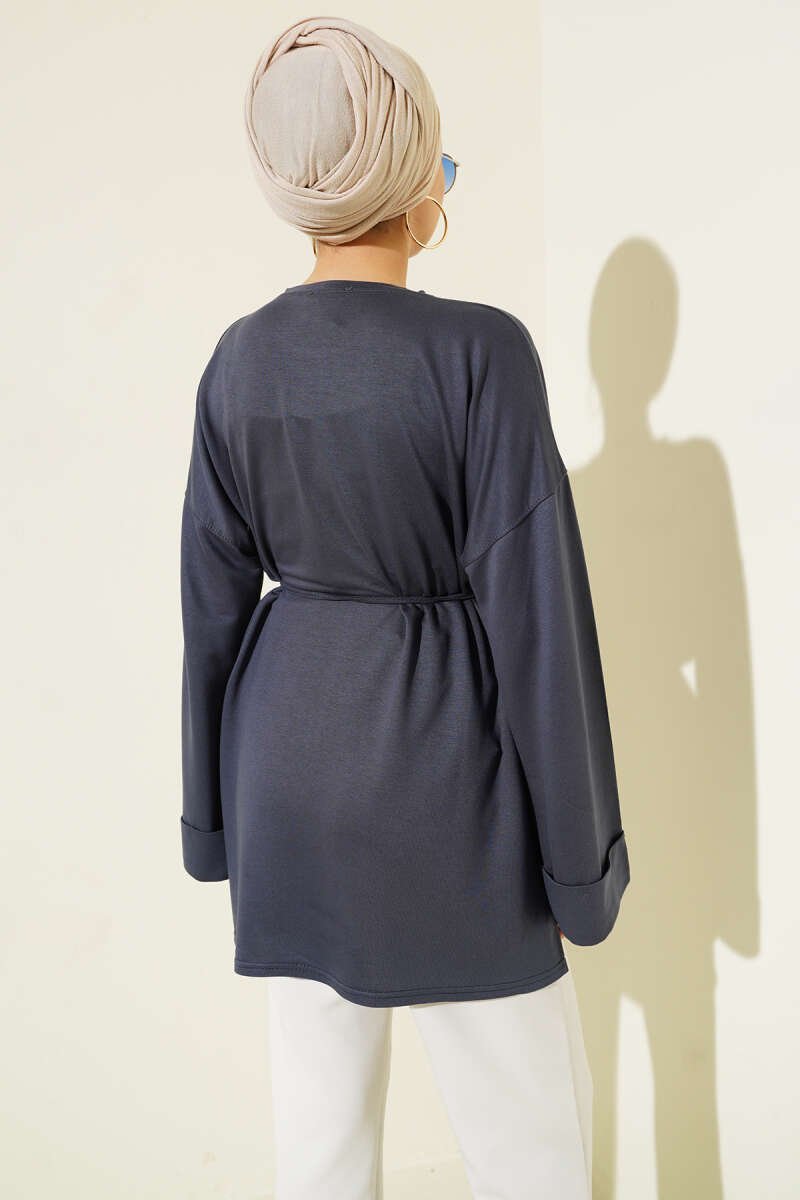 Side Slit Double Sleeve Tunic Smoke - الصورة 3
