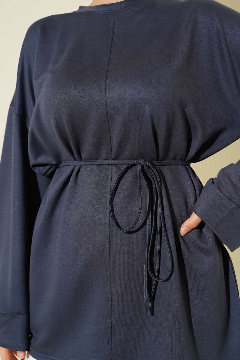 Side Slit Double Sleeve Tunic Smoke - الصورة 4