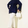 ⁦Side Slit Double Sleeve Tunic Navy Blue⁩ - الصورة ⁦2⁩