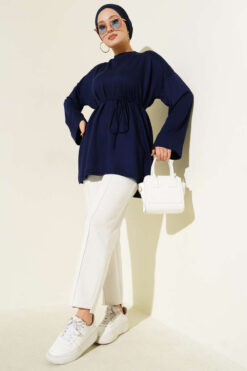 Alternative view of Side Slit Double Sleeve Tunic Navy Blue