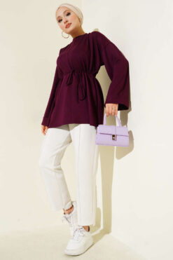 Alternative view of Side Slit Double Sleeve Tunic Plum