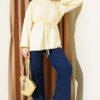⁦Side Slit Double Sleeve Tunic Yellow⁩ - الصورة ⁦2⁩