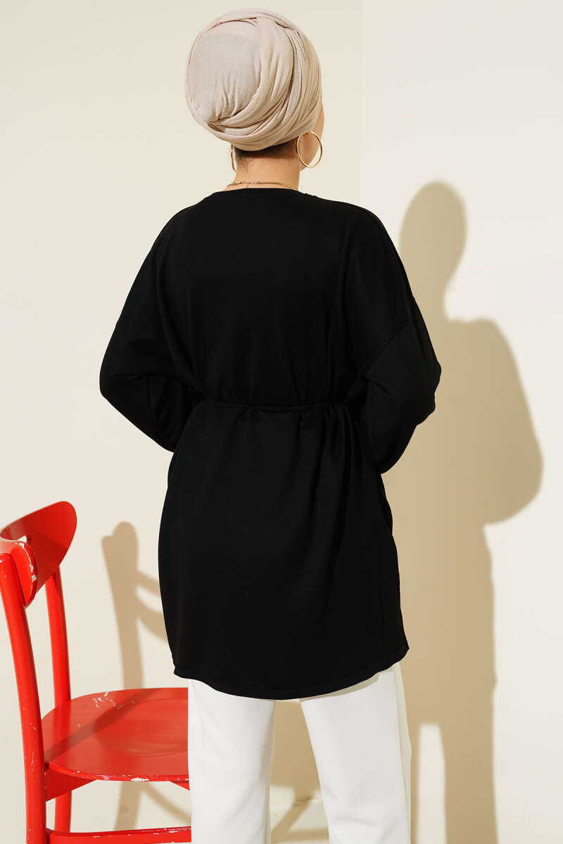 Side Slit Double Sleeve Tunic Black - Imagen 3