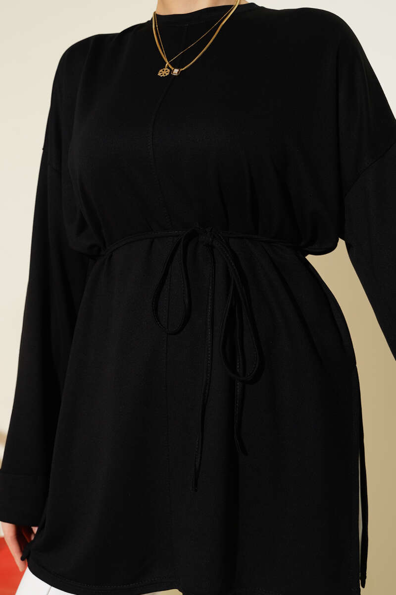 Side Slit Double Sleeve Tunic Black - Imagen 4