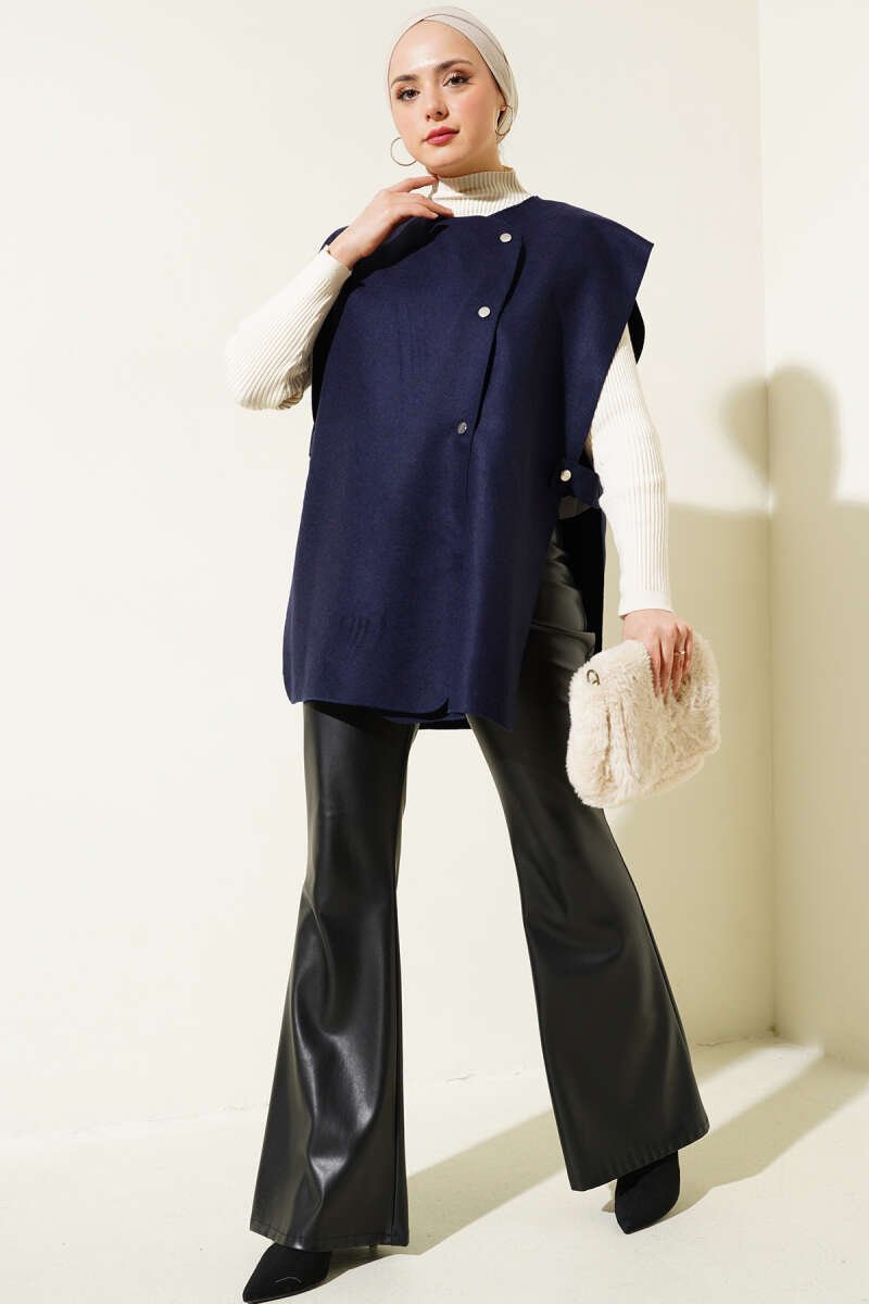 Side Snap Sweater Navy Blue - الصورة 2