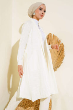 Alternative view of Side-Seamed Tied Cardigan Ecru