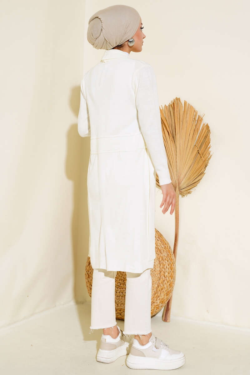 Side-Seamed Tied Cardigan Ecru - Image 3