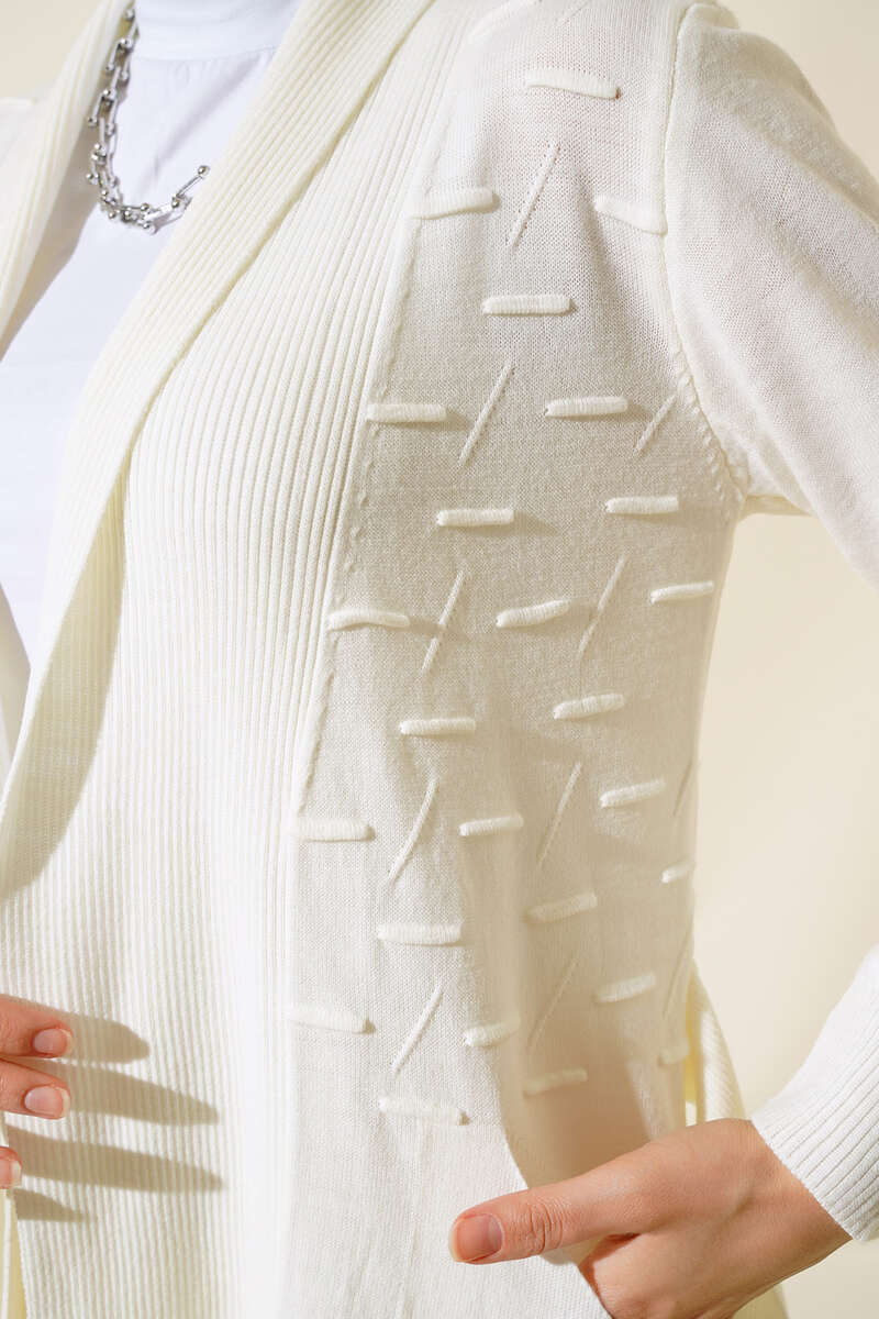 Side-Seamed Tied Cardigan Ecru - Image 4