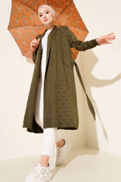 Alternative view of Side-Seamed Tied Cardigan Khaki