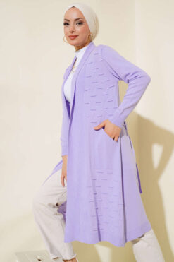 Side-Seamed Tied Cardigan Lilac