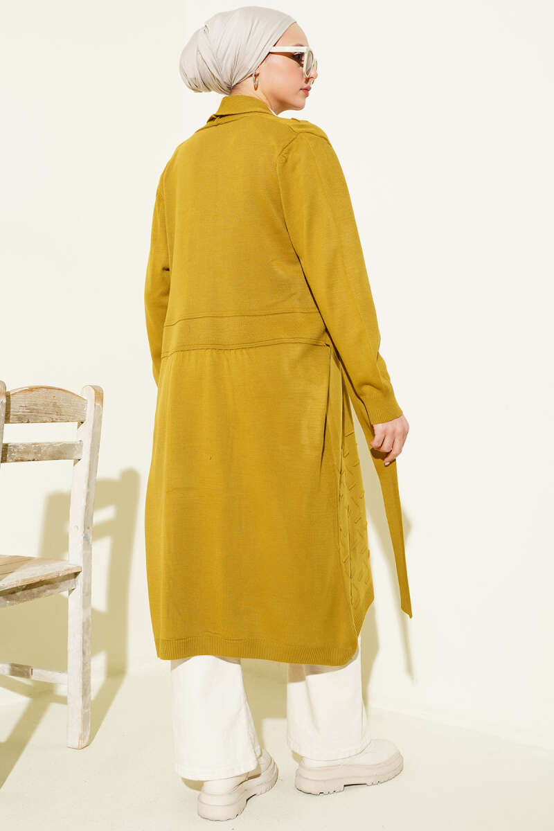 Side-Seamed Tied Cardigan Leaf Green - Image 3