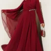 Side Draped Stone Chiffon Evening Dress Burgundy