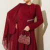 ⁦Side Draped Stone Chiffon Evening Dress Burgundy⁩ - الصورة ⁦2⁩