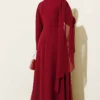 ⁦Side Draped Stone Chiffon Evening Dress Burgundy⁩ - الصورة ⁦3⁩