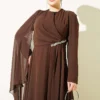 Side Draped Stone Chiffon Evening Dress Brown - Afbeelding 2