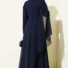 Side Draped Stone Chiffon Evening Dress Navy Blue - Afbeelding 3