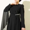 ⁦Side Draped Stone Chiffon Evening Dress Black⁩ - الصورة ⁦2⁩