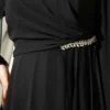 ⁦Side Draped Stone Chiffon Evening Dress Black⁩ - الصورة ⁦4⁩