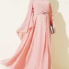 Side Draped Stone Chiffon Evening Dress Salmon