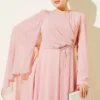 ⁦Side Draped Stone Chiffon Evening Dress Salmon⁩ - الصورة ⁦2⁩