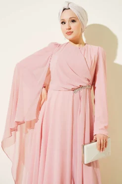 منظر بديل لـ Side Draped Stone Chiffon Evening Dress Salmon