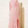 ⁦Side Draped Stone Chiffon Evening Dress Salmon⁩ - الصورة ⁦3⁩