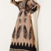 Leaf Pattern Belted Dress Black