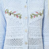 Leaf Embroidered Openwork Short Knit Cardigan Baby Blue - Afbeelding 4