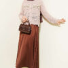 Leaf Embroidered Openwork Short Knit Cardigan Powder Pink - Imagen 2
