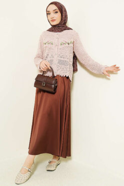 Alternative view of Leaf Embroidered Openwork Short Knit Cardigan Powder Pink