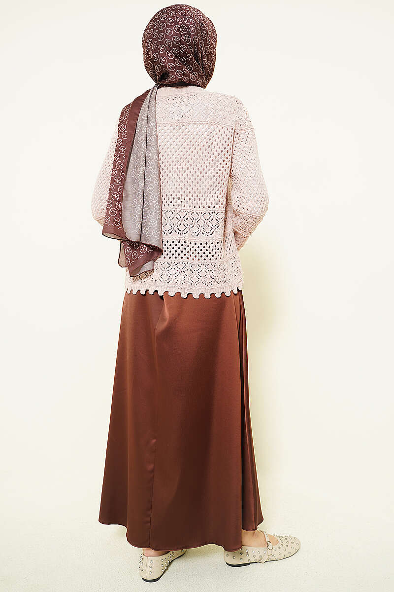 Leaf Embroidered Openwork Short Knit Cardigan Powder Pink - Imagen 3