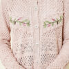Leaf Embroidered Openwork Short Knit Cardigan Powder Pink - Imagen 4