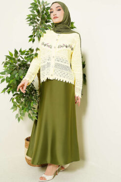 Alternative view of Leaf Embroidered Openwork Short Knit Cardigan Yellow